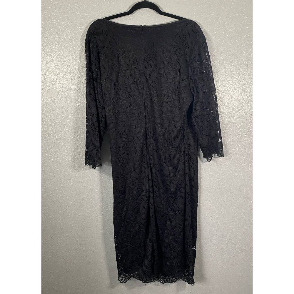 Womens 3xl Faux Wrap Black Dress Lace 3/4 Sleeve Zip Back Knee Length Mini - Picture 2 of 6